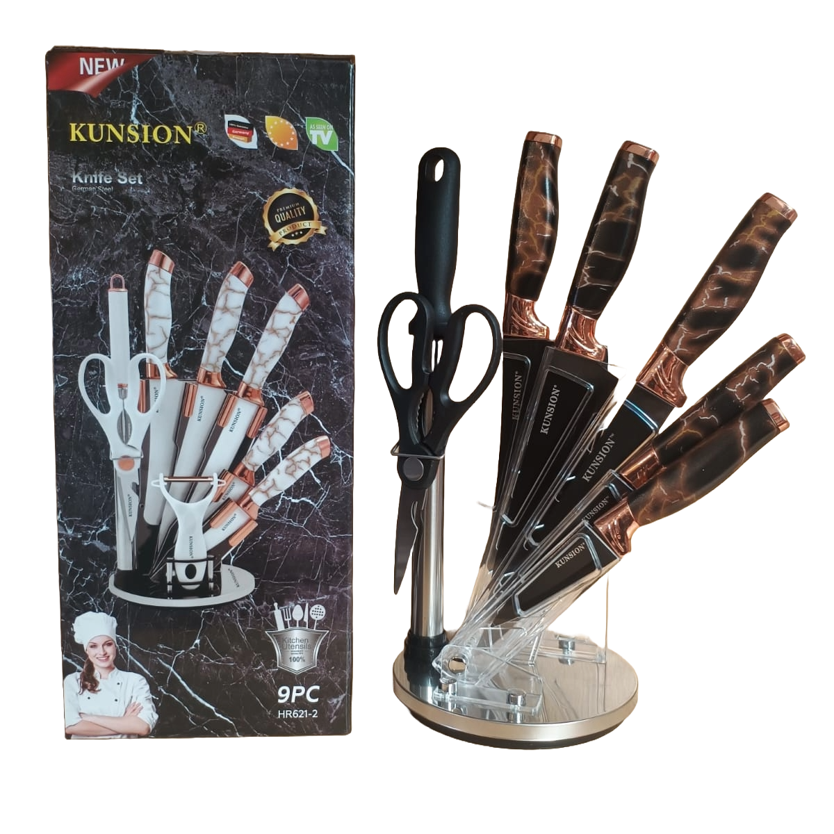 CUCHILLOS DE ACERO INOXIDABLE CON MANGO COBREADO