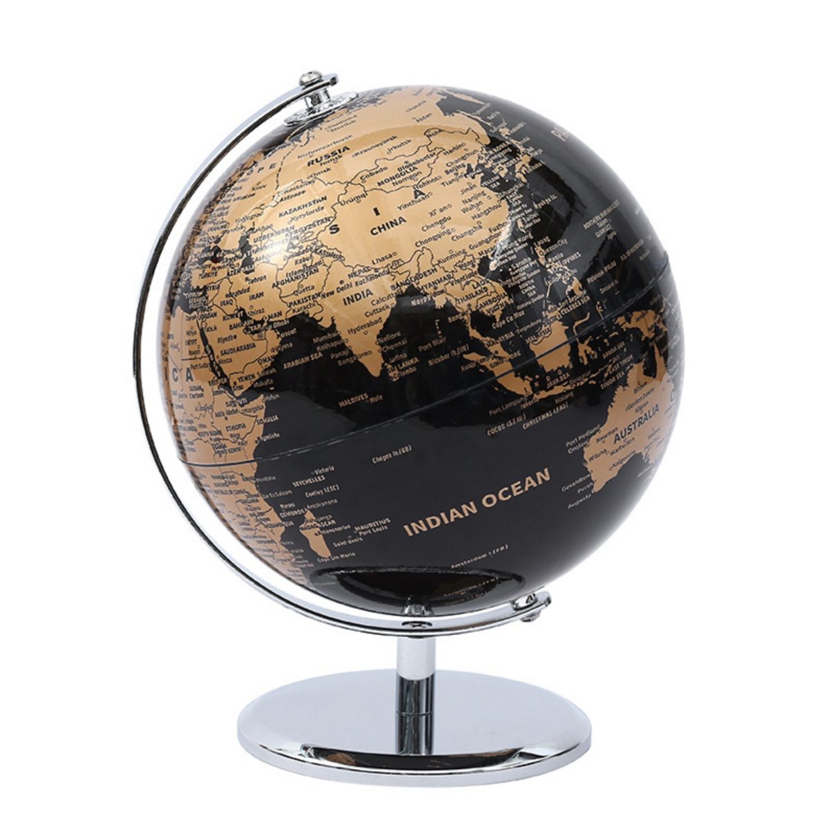 GLOBO TERRAQUEO SOPORTE METALICO NEGRO DORADO