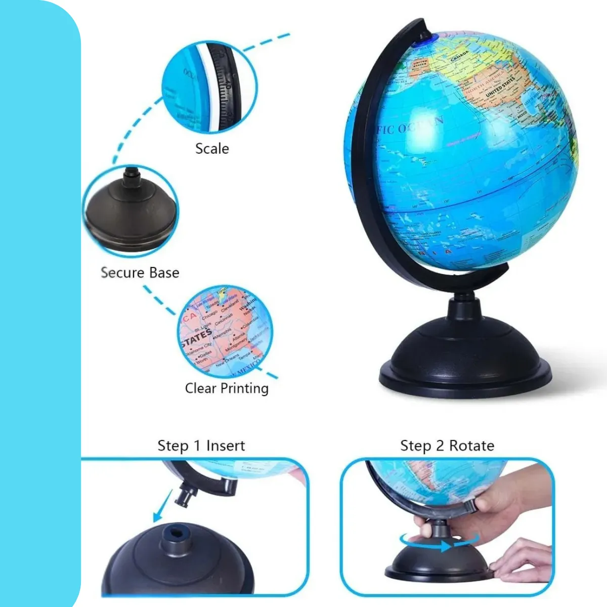 GLOBO TERRAQUEO CON BASE PVC EN ESPAÑOL LAMINA BRILLANTE - Imagen 2