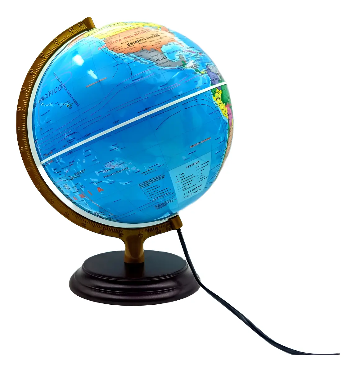 GLOBO TERRÁQUEO GRANDE CON LUZ BASE MADERA 220V
